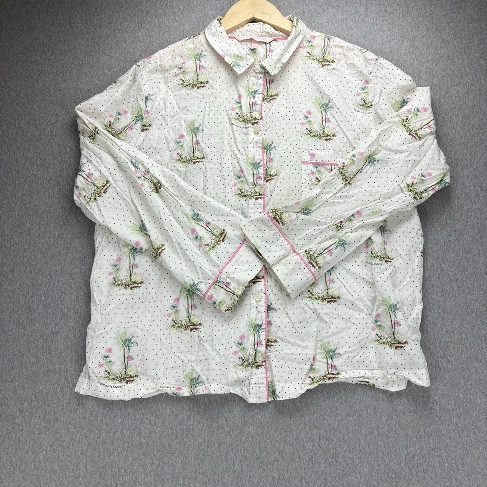 Victoria's Secret Pajama‎ Top Womens XL White Polka Dot Palm Tree Loungewear